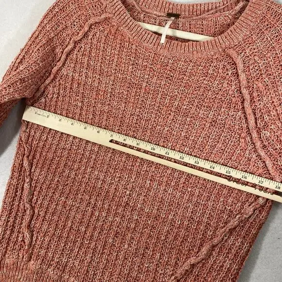 Free People Sweater XS Pink Chunky Marled Knit Long Sleeve Pullover Star Dune - Picture 8 of 11